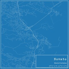 Blueprint US city map of Novato, California.