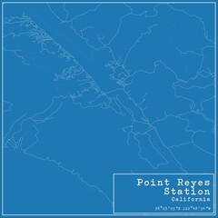 Blueprint US city map of Point Reyes Station, California.