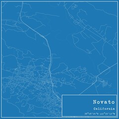 Blueprint US city map of Novato, California.