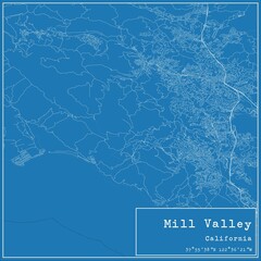 Blueprint US city map of Mill Valley, California.