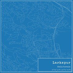 Blueprint US city map of Larkspur, California.