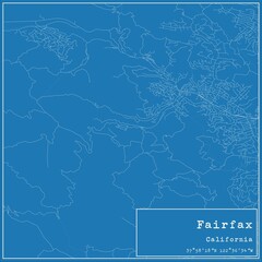 Blueprint US city map of Fairfax, California.