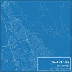 Blueprint US city map of Milpitas, California.