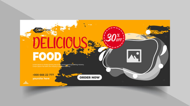 Super delicious fast food Facebook Cover banner template. Food banner or poster design for online business marketing. Perfect for business branding, web ads, social media ads, social media posts.