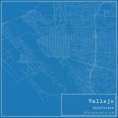 Blueprint US city map of Vallejo, California.