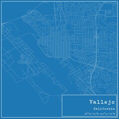 Fototapeta premium Blueprint US city map of Vallejo, California.