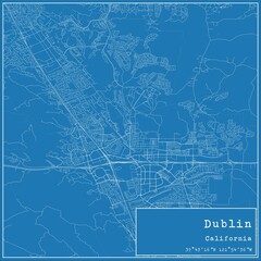 Blueprint US city map of Dublin, California.