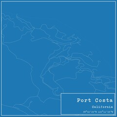 Blueprint US city map of Port Costa, California.