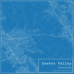 Blueprint US city map of Castro Valley, California.