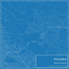 Blueprint US city map of Orinda, California.