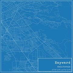 Blueprint US city map of Hayward, California.