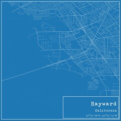 Blueprint US city map of Hayward, California. - obrazy, fototapety, plakaty