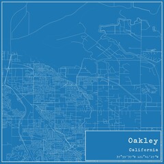 Blueprint US city map of Oakley, California.