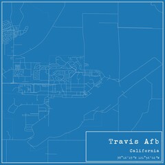 Fototapeta premium Blueprint US city map of Travis Afb, California.