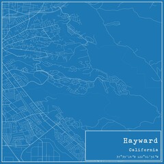 Blueprint US city map of Hayward, California.