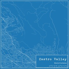 Blueprint US city map of Castro Valley, California. - obrazy, fototapety, plakaty