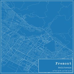 Blueprint US city map of Fremont, California.