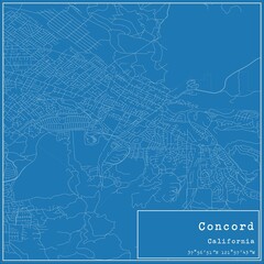 Blueprint US city map of Concord, California.
