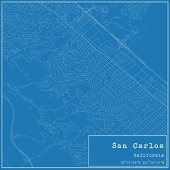 Blueprint US city map of San Carlos, California.