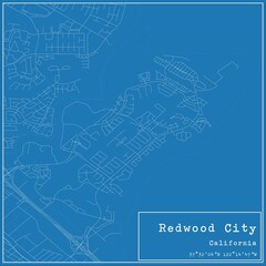 Blueprint US city map of Redwood City, California.