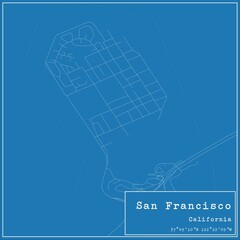 Blueprint US city map of San Francisco, California.