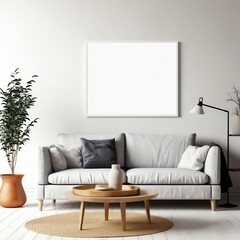 blank frame mockup on the wall in the cozy living room