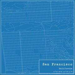 Blueprint US city map of San Francisco, California.