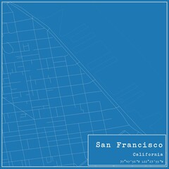 Blueprint US city map of San Francisco, California.