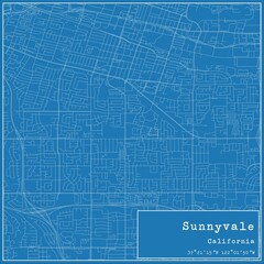 Blueprint US city map of Sunnyvale, California. - obrazy, fototapety, plakaty