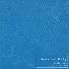 Blueprint US city map of Redwood City, California.