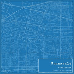 Blueprint US city map of Sunnyvale, California.