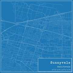 Blueprint US city map of Sunnyvale, California. - obrazy, fototapety, plakaty