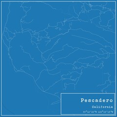 Blueprint US city map of Pescadero, California.