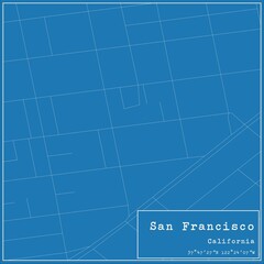 Blueprint US city map of San Francisco, California.