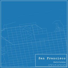 Blueprint US city map of San Francisco, California.
