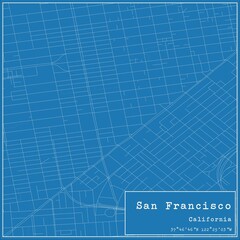 Blueprint US city map of San Francisco, California.