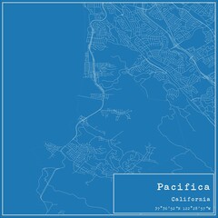 Blueprint US city map of Pacifica, California.