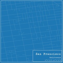 Blueprint US city map of San Francisco, California.
