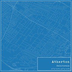 Blueprint US city map of Atherton, California.