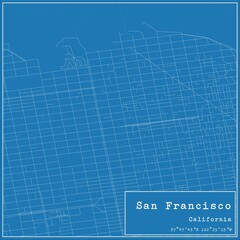 Blueprint US city map of San Francisco, California.
