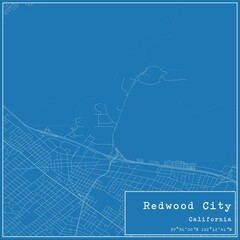 Blueprint US city map of Redwood City, California.