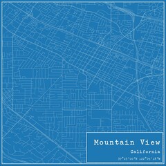 Blueprint US city map of Mountain View, California.