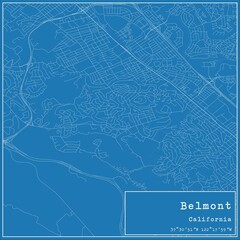 Blueprint US city map of Belmont, California.