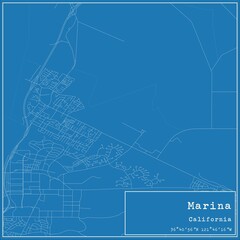 Blueprint US city map of Marina, California.
