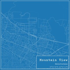 Blueprint US city map of Mountain View, California.