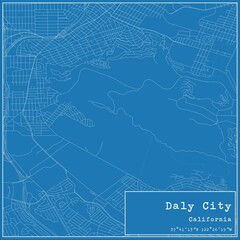 Blueprint US city map of Daly City, California.