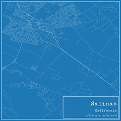 Blueprint US city map of Salinas, California.