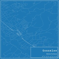 Blueprint US city map of Gonzales, California.