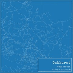 Blueprint US city map of Oakhurst, California.