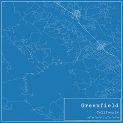 Blueprint US city map of Greenfield, California.